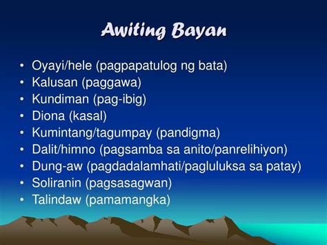 Kahulugan At Halimbawa Ng Awiting Bayan .